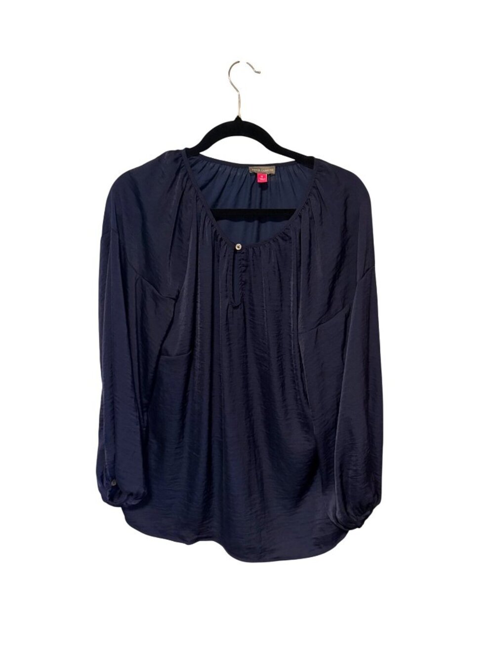 New Vince Camuto Womens Size 1X Navy Blue Long Sleeve Balloon SLeeve Blouse Shir